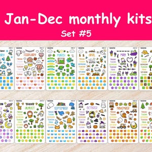 Monthly Planner Stickers Bundle for Planner and Bullet Journal | 12 Months of Vibrant Aesthetic Themed Stickers for Bullet Journal (Set #5)