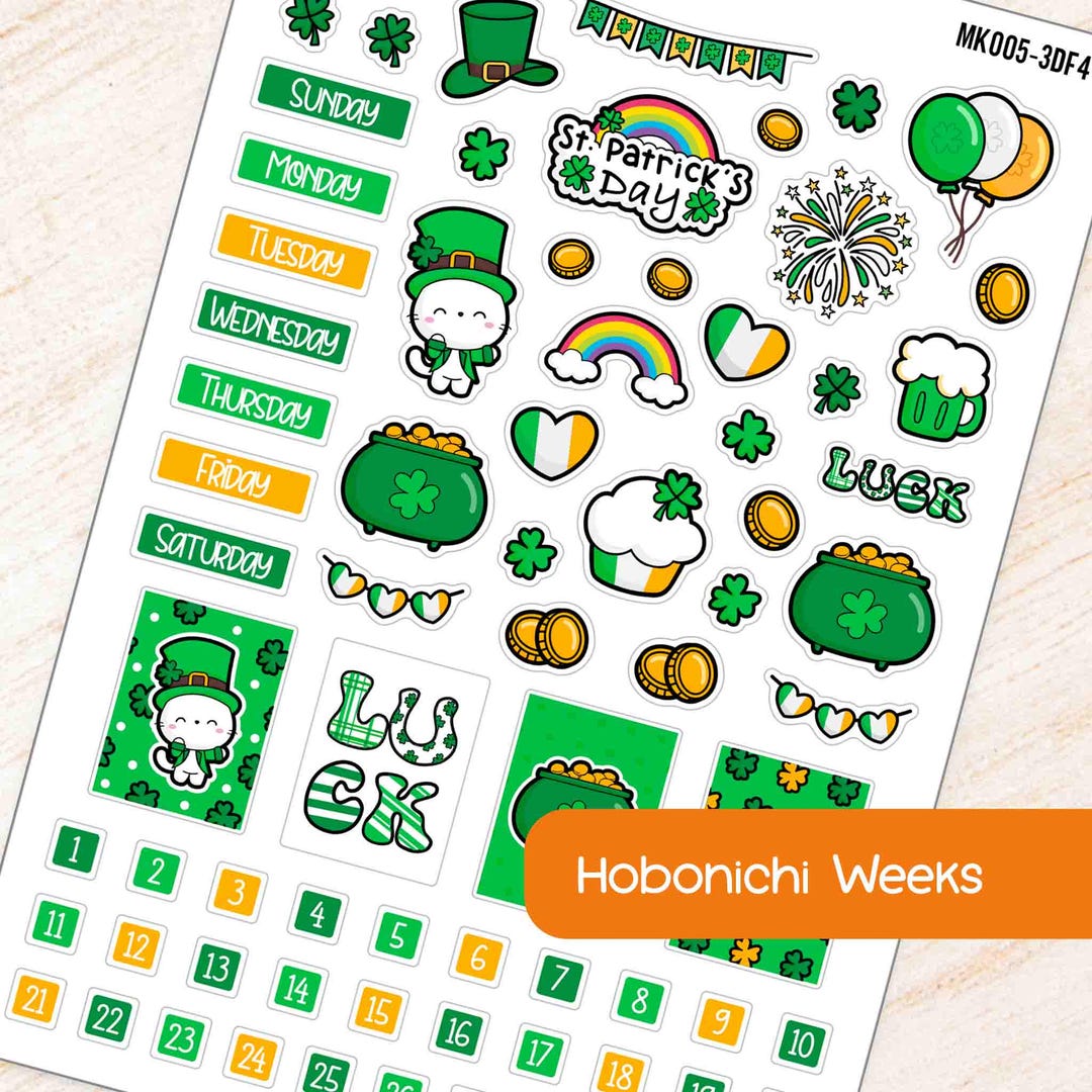 March St. Patrick's Day Hobonichi Weeks Monthly Planner Sticker Kit ...