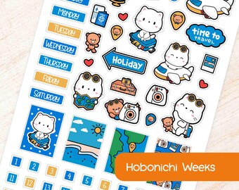 June Travel Hobonichi Weeks Monthly Planner Sticker Kit - Blue & Yellow Theme | Fits Hobonichi Weeks
