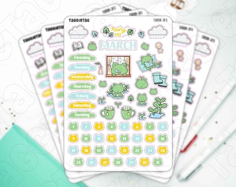 March Planner Stickers | Rainy Day Reading, Frog Theme