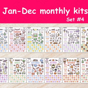 Monthly Planner Stickers for 12 Months for Planner and Bullet Journal Aesthetic Themed Planner Sticker Pack for Bullet Journal (Set #4)