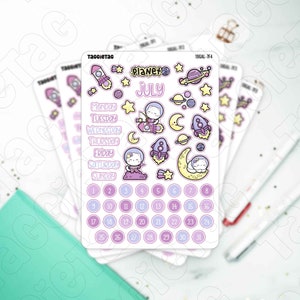 Cat Galaxy Planner Stickers – July Calendar Stickers