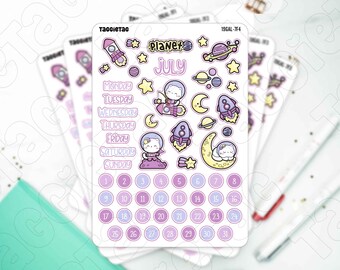 Cat Galaxy Planner Stickers – July Calendar Stickers