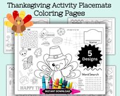 Thanksgiving Coloring Pages for kids, Thanksgiving Coloring Placemats for kids, Word Search, Kids Table Activity, Fall Coloring Pages, Fun