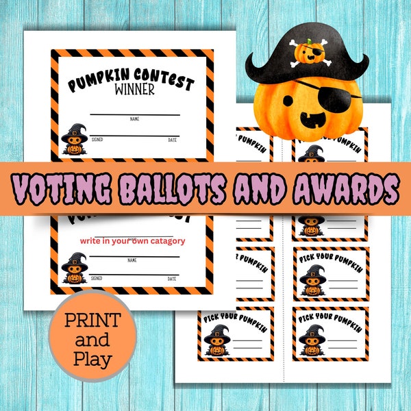 Pumpkin Decorating Contest Ballot, Halloween Voting Ballot, Blank Halloween Award Certificate, Halloween Prizes, Halloween Certificate