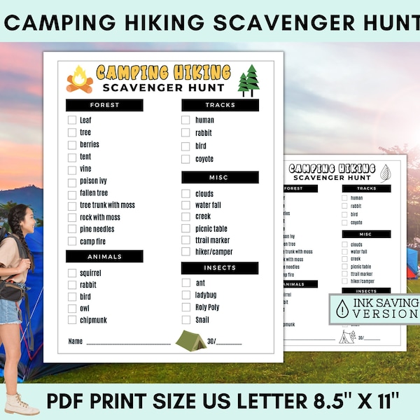 Camping Hiking Scavenger Hunt, Scavenger Hunt,  Outdoor Scavenger Hunt for Kids, Outdoor Games,  Youth Group , Teens, tweens, families