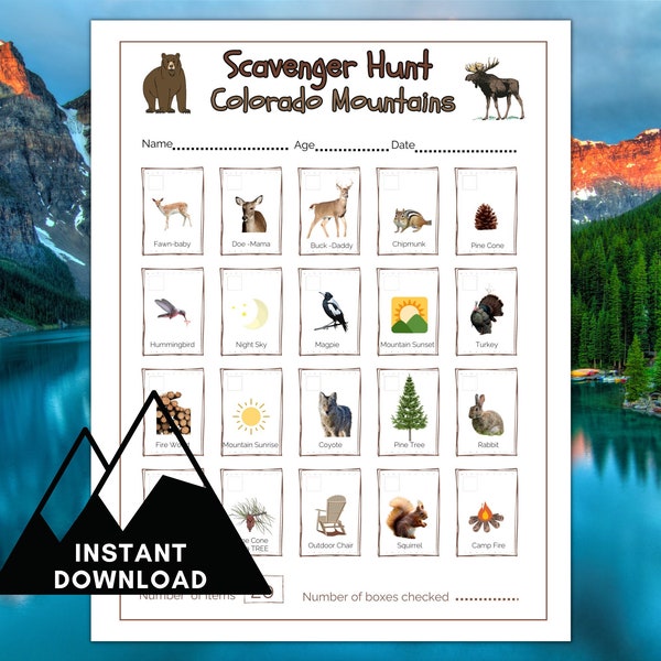 Colorado Mountains Scavenger Hunt, Scavenger Hunt,  Colorado Wedding, Outdoor Scavenger Hunt for Kids, Games, Youth Group , Teens, families