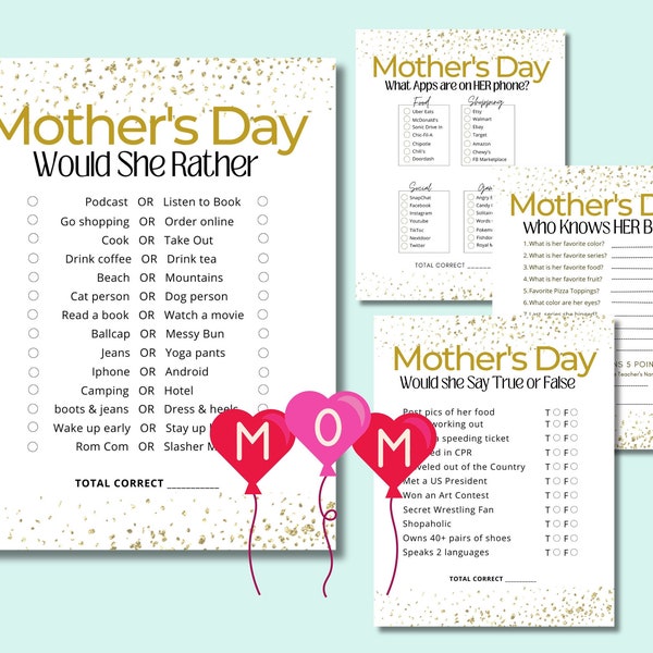 Mom Trivia Game, Mothers Day Quiz, Would She Rather Who Knows Mommy Best Game, All About Mom Game, Who Know Mom Best, Mothers Day Games