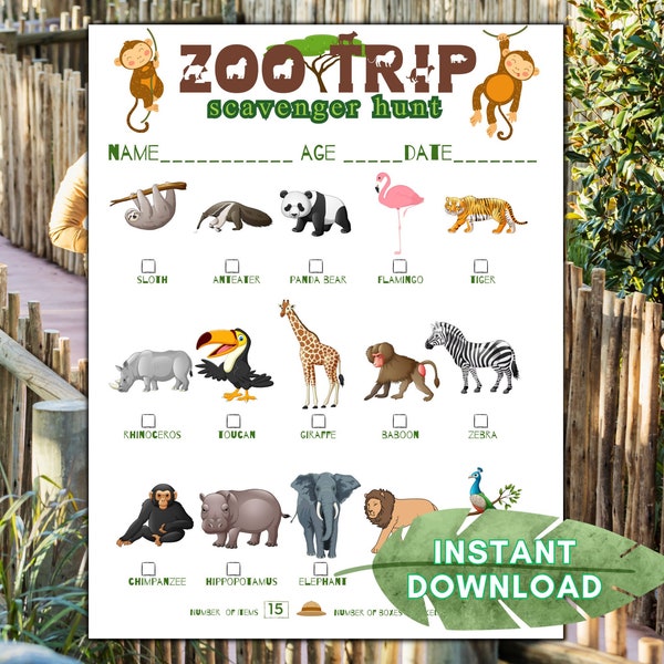 Zoo Scavenger Hunt, Zoo Activities, Games,  Outdoor Scavenger Hunt for Kids, Screen Free Activities for kids, Zoo Birthday,  Road Trip Games