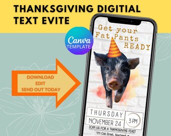 Funny Thanksgiving Text Evite, Friends Gathering Invite Template, Text Message Invitation