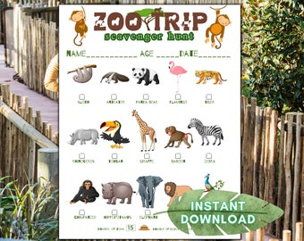 Zoo Scavenger Hunt, Zoo Activities, Games,  Outdoor Scavenger Hunt for Kids, Screen Free Activities for kids, Zoo Birthday,  Road Trip Games