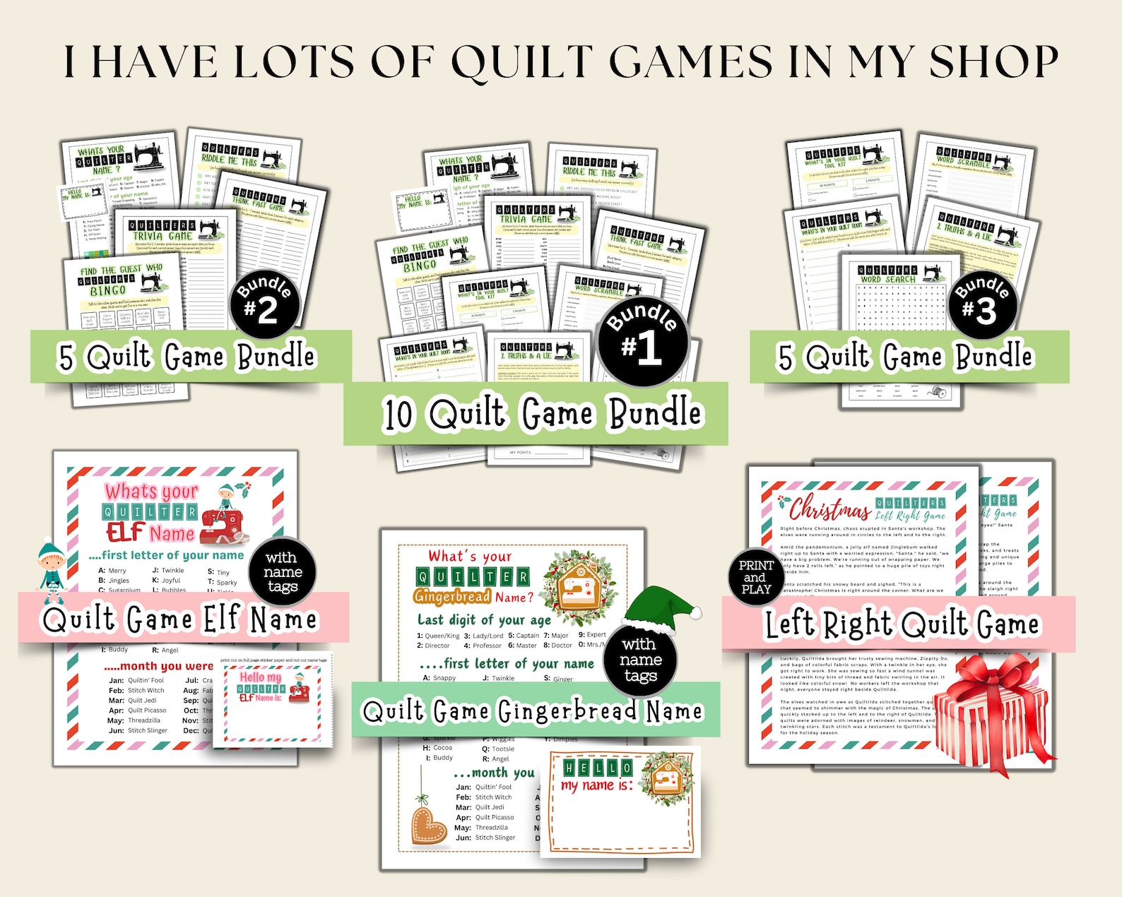 Christmas Quilt Game Bundle, Quilt Guild Games, Quilt Club, Retreat