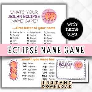 What&#39;s Your Solar Eclipse Name Game , Solar Eclipse Games for kids, Solar Eclipse 2024, Totality games, Solar Eclipse Activity Printable