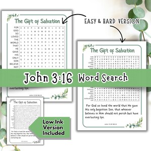 The Gift of Salvation Word Search, John 3 16, Plan of Salvation, Bible ...