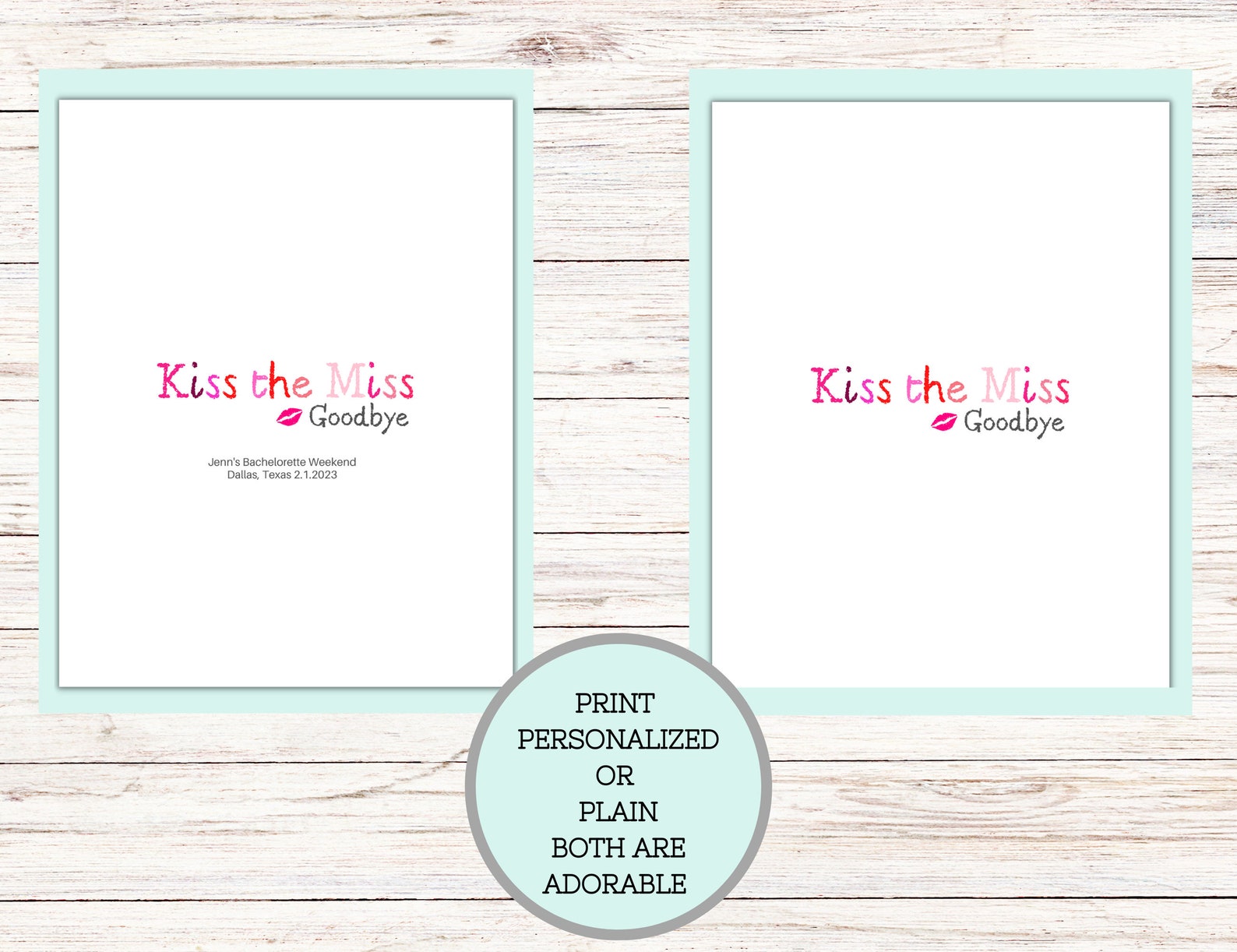 Kiss the Miss Goodbye Printable Template, Bachelorette Party Guest Book ...