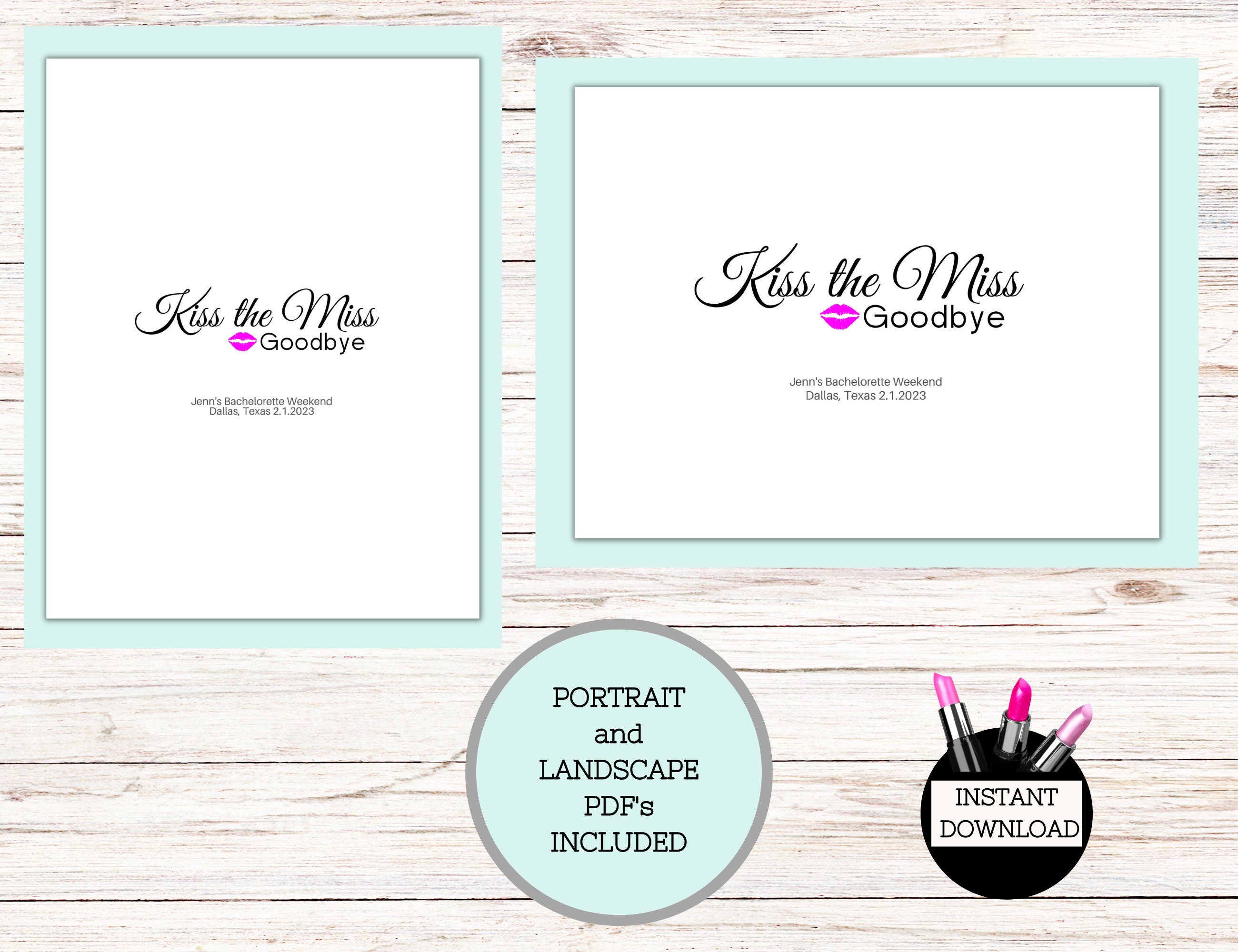 Kiss the Miss Goodbye Printable Template Bachelorette Party - Etsy