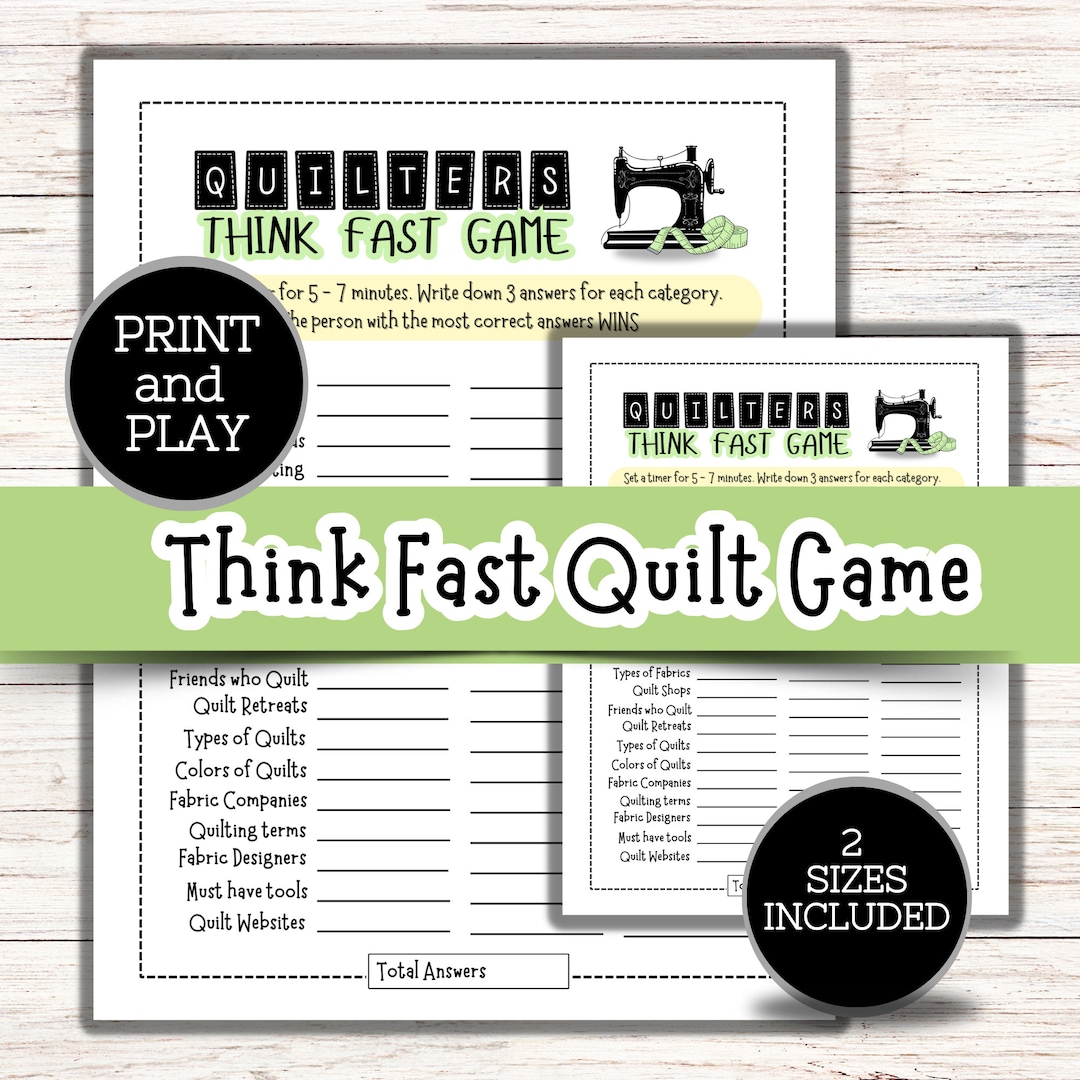 Quilt Game, Think Fast Quilt Game, Quilt Retreat Games, Quilt Guild Games, Retreat Activities