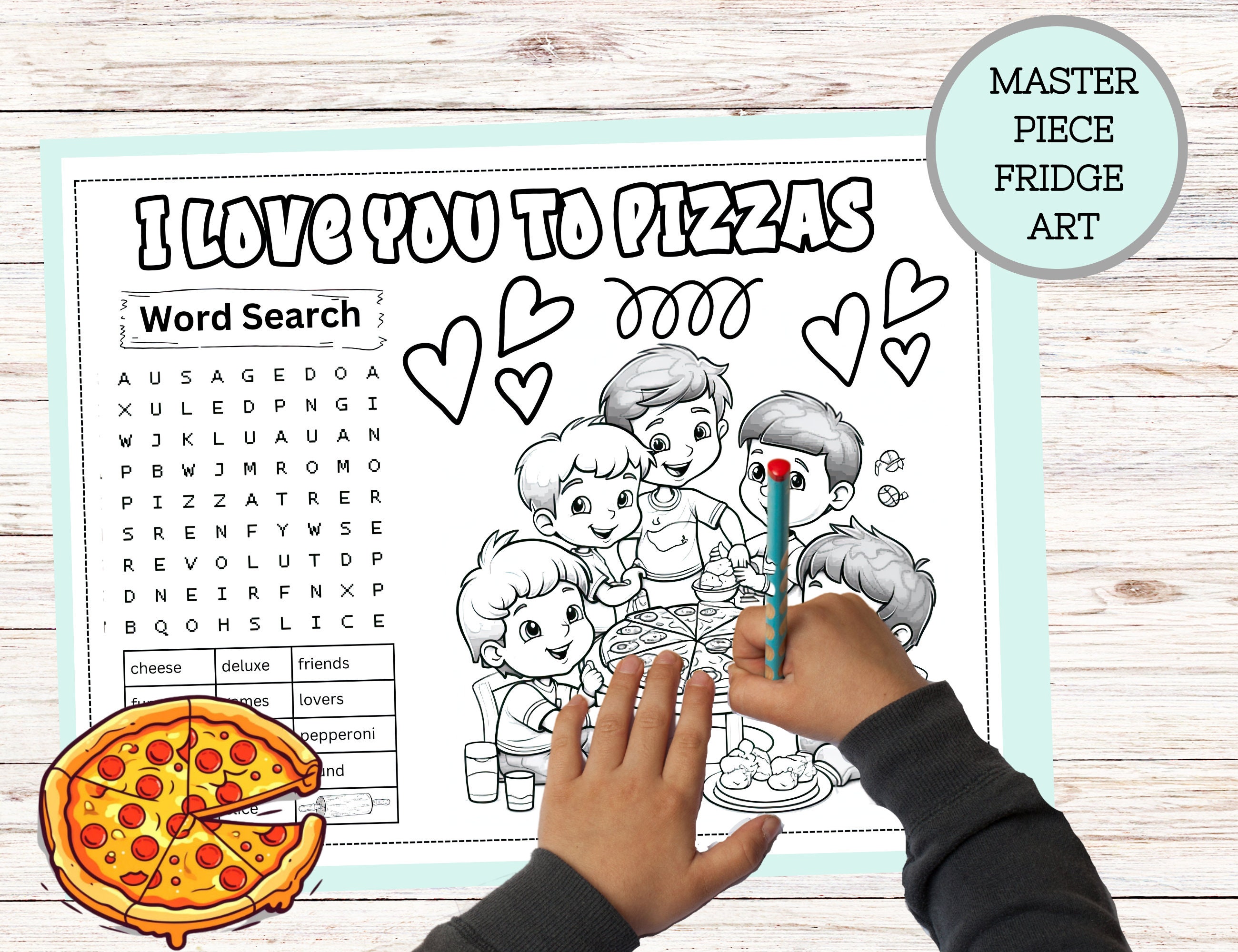 Love You to Pizzas Coloring Page, Pizza Party Game, Favors, Decorations ...