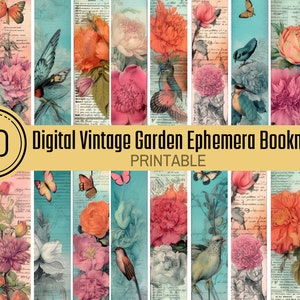 Aesthetic Bookmarks, Digital Vintage Garden Ephemera, Printable Bookmark Nature, Watercolor, Flower, Cute, Unique, DIY, Set, for Women