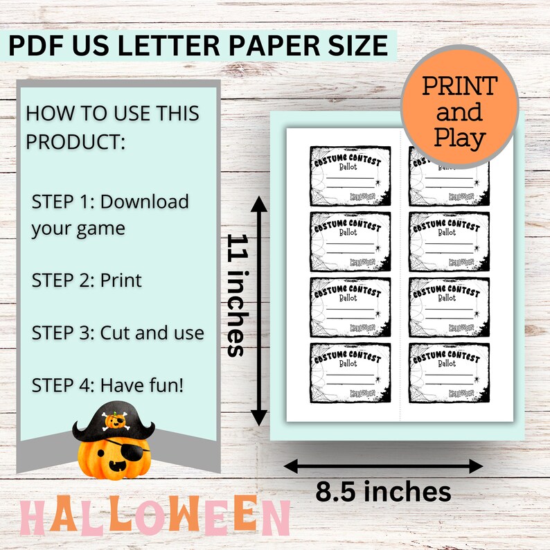Halloween Costume Contest Ballot, Halloween Voting Ballot, Blank ...