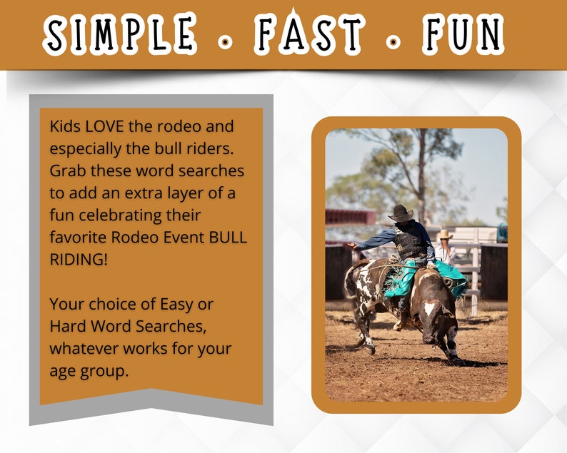 Bull Riders Word Search, Bull Riding Game for Kids, 8 Second Ride ...