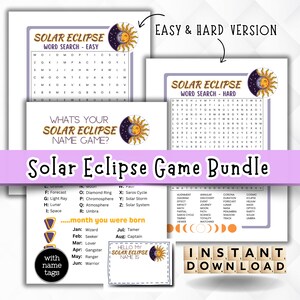 Solar Eclipse Game Bundle, Word Search, Name Game, Games for kids, Solar Eclipse 2024, Totality games, Eclipse Activity Printable, Lunar
