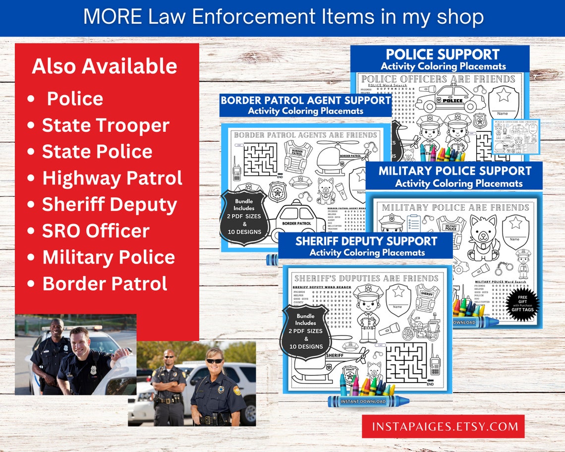 Police Support Activity Coloring Placemats / Law Enforcement Coloring ...