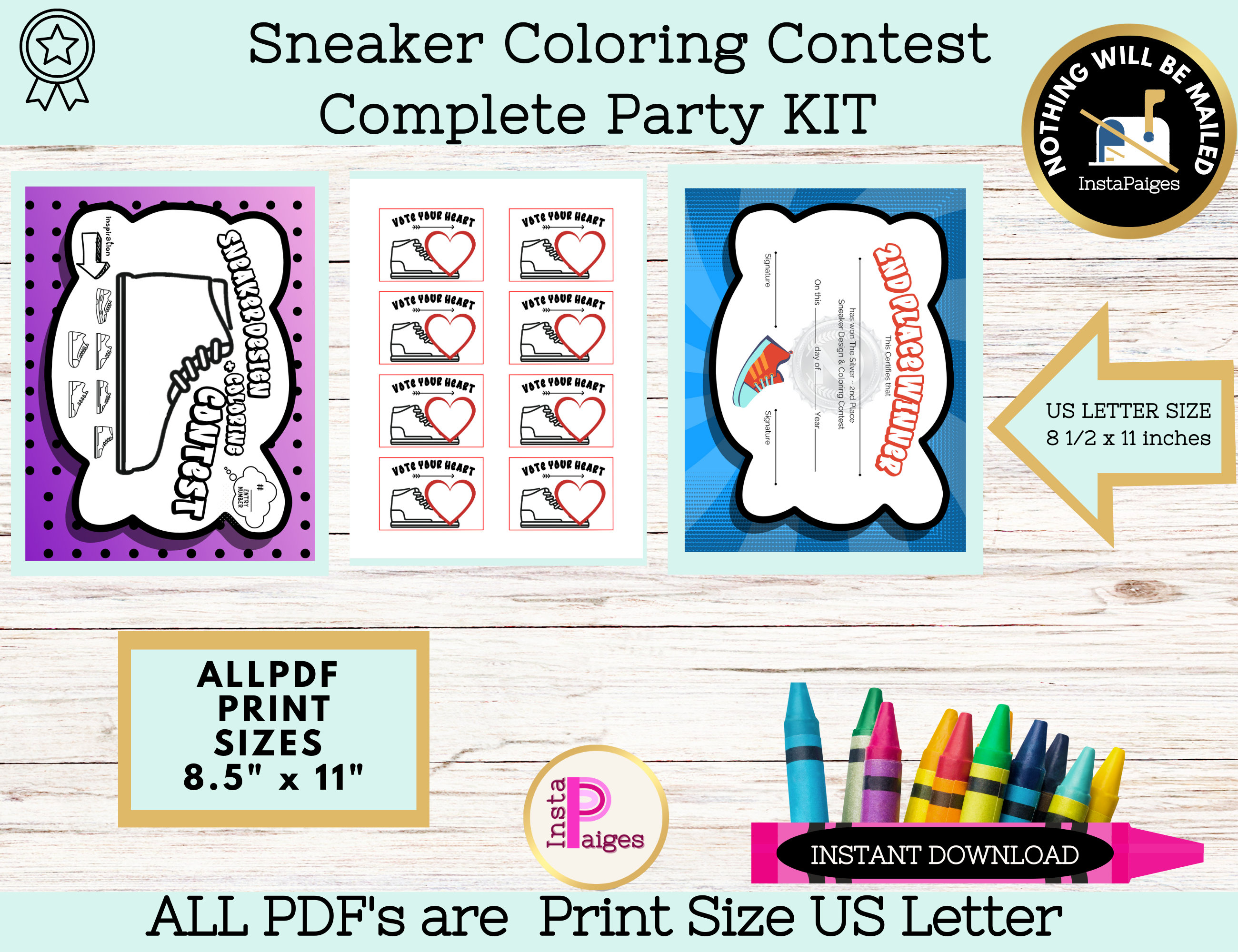 Sneaker Coloring Contest Party Game With Award Certificate Prizes ...