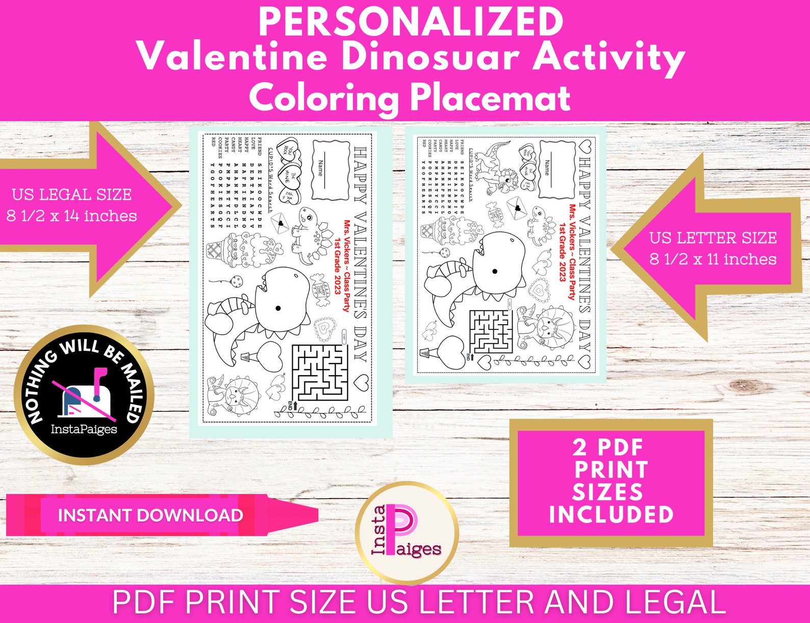 Valentine Day Dinosaur Placemats, Dinosaur Activities for Kids ...