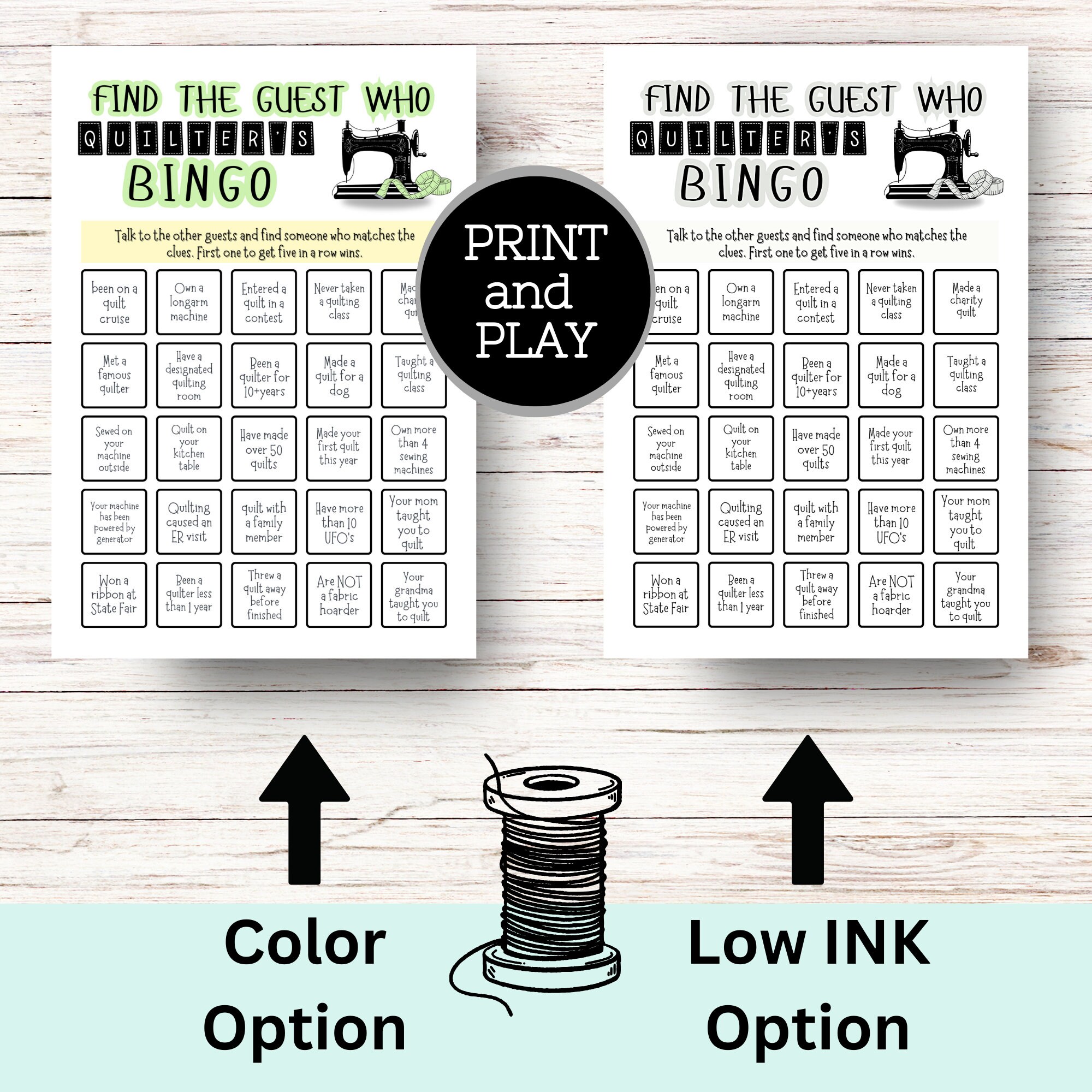 Quilt Bingo Game, Find the Guest Who, Quilt Guild Games, Retreat