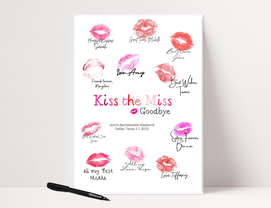 Kiss the Miss Goodbye Printable Template, Bachelorette Party Guest Book ...