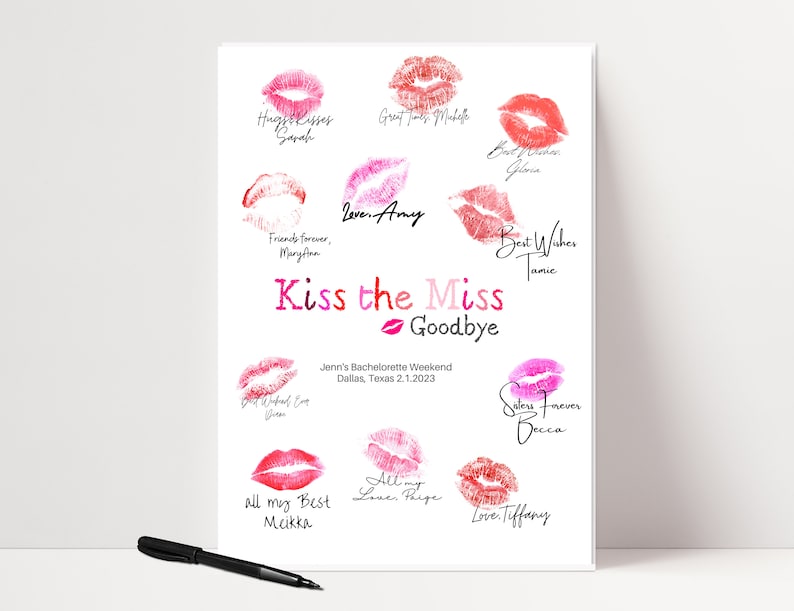 Kiss the Miss Goodbye Printable Template, Bachelorette Party Guest Book ...