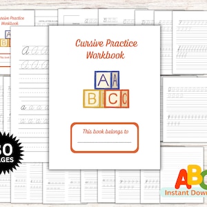 Schreibschrift Arbeitsbuch für Kinder, kursives Arbeitsblatt, Montessori Cursive, Cursive Praxis, Cursive Alphabet, ABC Kids Printable,
