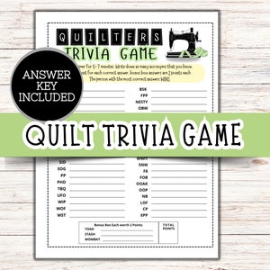 Quilt Trivia Game, Quilt Retreat Games, Quilt Guild Games, Retreat Activities, Retreat Planning, Quilting Games, Ice Breaker Game (Green)