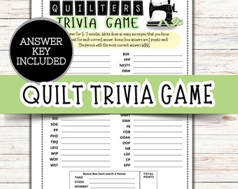 Quilt Trivia Game, Quilt Retreat Games, Quilt Guild Games, Retreat Activities, Retreat Planning, Quilting Games, Ice Breaker Game (Green)