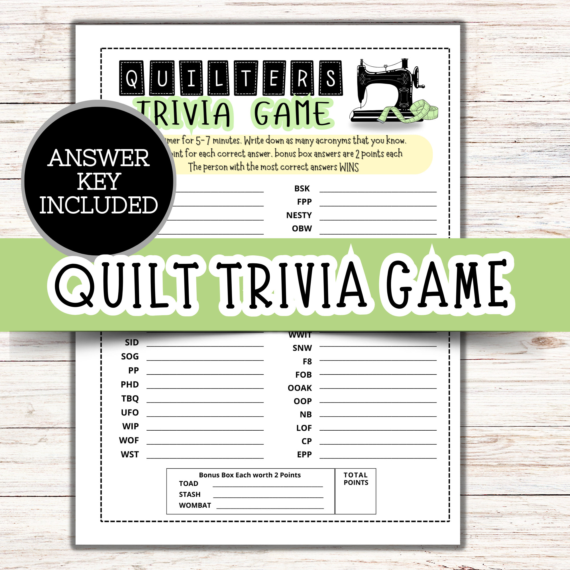Quilt Trivia Game, Quilt Retreat Games, Quilt Guild Games, Retreat