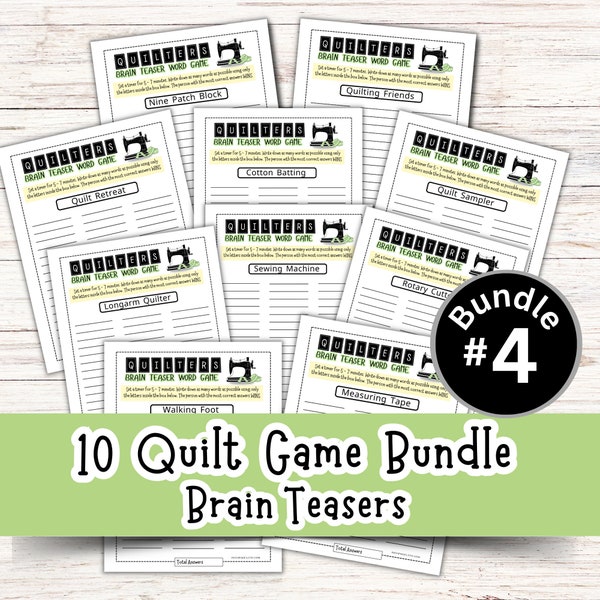 Quilt Game, Brain Teasers, Word Game, Quilt Game Bundle, Quilt Retreat Game, Quilt Guild Game, Retreat Activities, Ice Breaker Game, (Green)