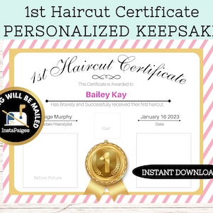 First Haircut Certificate Personalized, Sign, 1st Haircut Lock of Hair Keepsake, Girl Milestone Marker, Hair Stylist Gift, Hairdresser