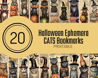 Aesthetic Bookmarks, Cat Lover Bookmark, Halloween Ephemera, Downloadable, Digital, Cute, Bookmarks for Kids, Printable Junk Journal, Mixed