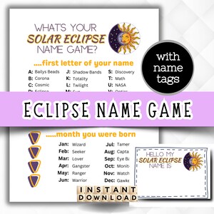 What&#39;s Your Solar Eclipse Name Game , Solar Eclipse Games for kids, Solar Eclipse 2024, Totality games, Solar Eclipse Activity Printable