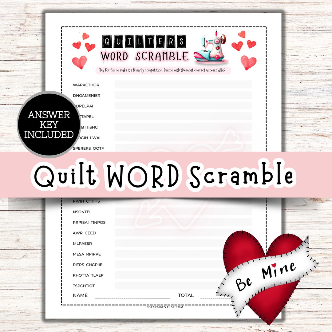 Valentine's Day Game for Quilters, Quilt Game, Word Scramble Game