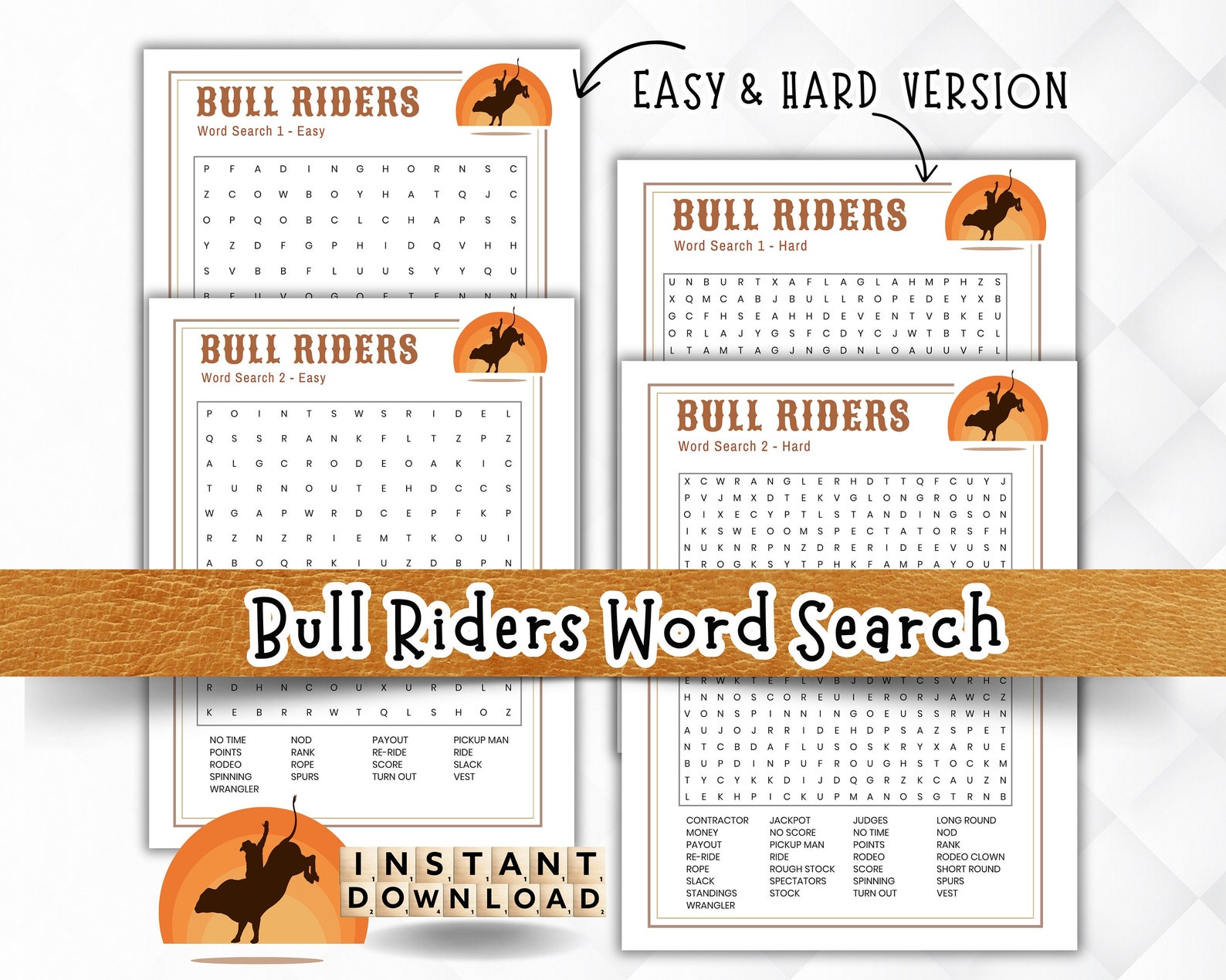 Bull Riders Word Search, Bull Riding Game for Kids, 8 Second Ride ...
