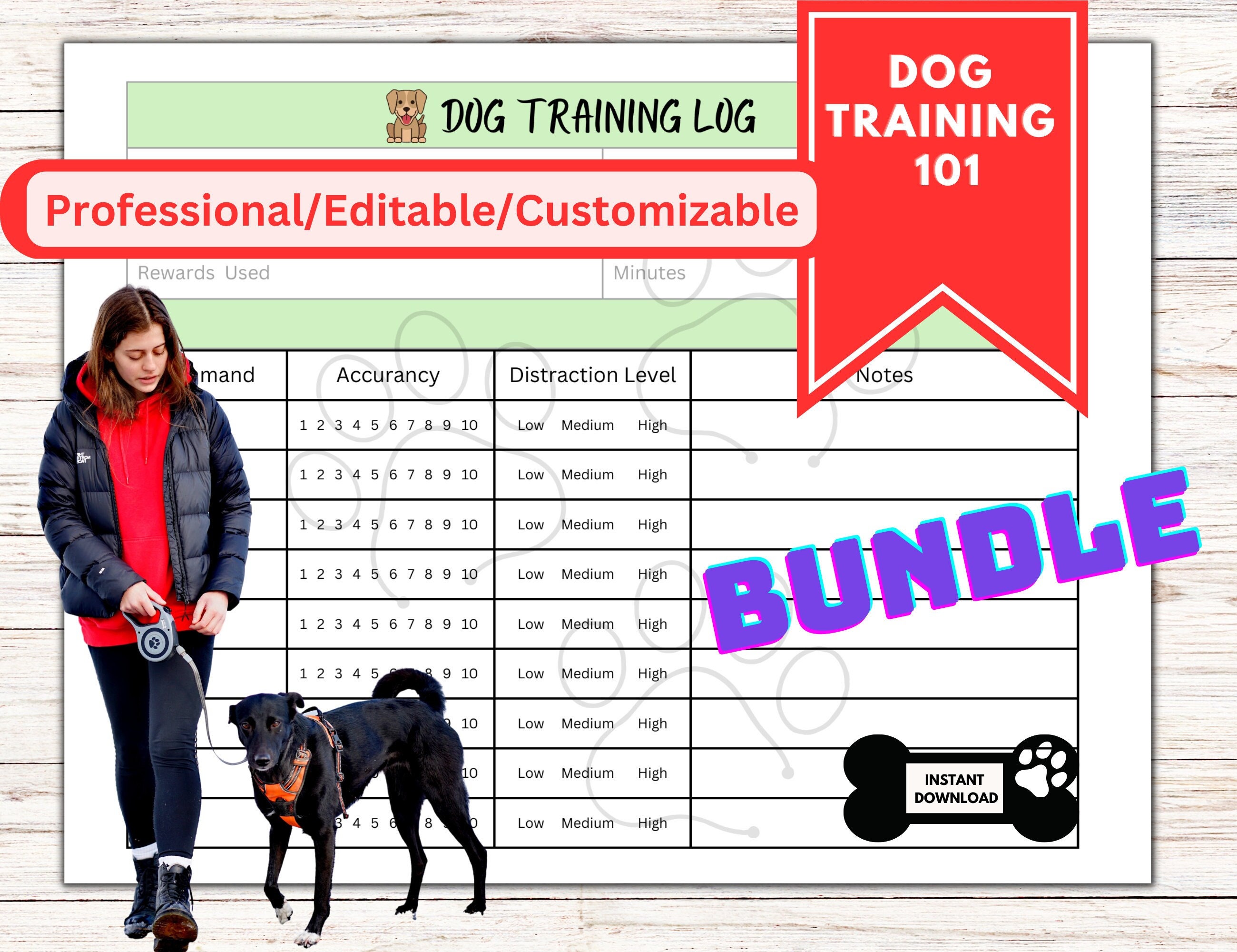 Dog Training Log, Puppy Training Log, Dog Training Journal, Dog