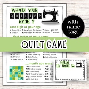 Wat is jouw naam voor quilters Spel, Quiltgildespellen, Quiltclub, Retraite-activiteiten, Retraiteplanning, Quiltspellen, IJsbrekerspel (groen)