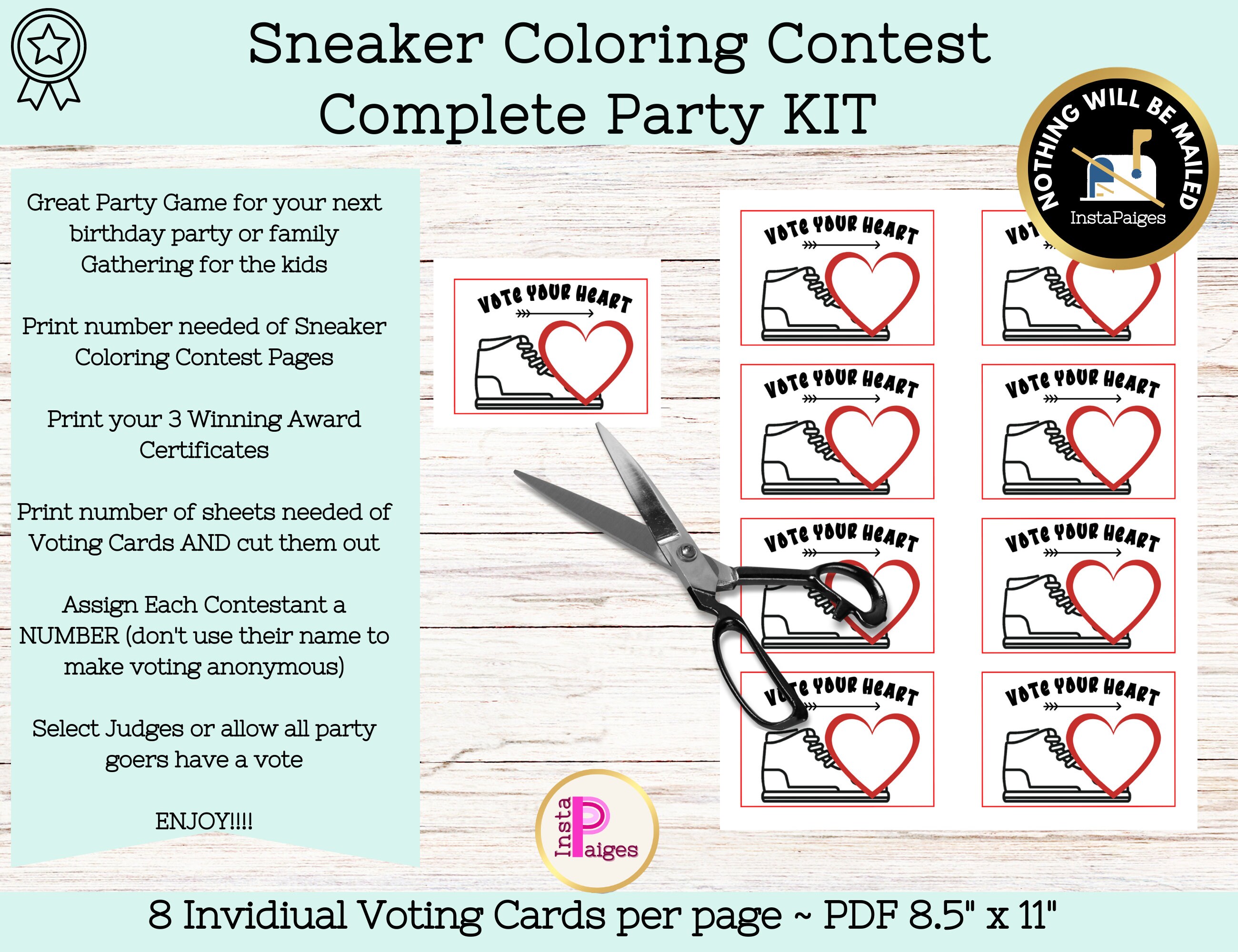 Sneaker Coloring Contest Party Game With Award Certificate Prizes ...