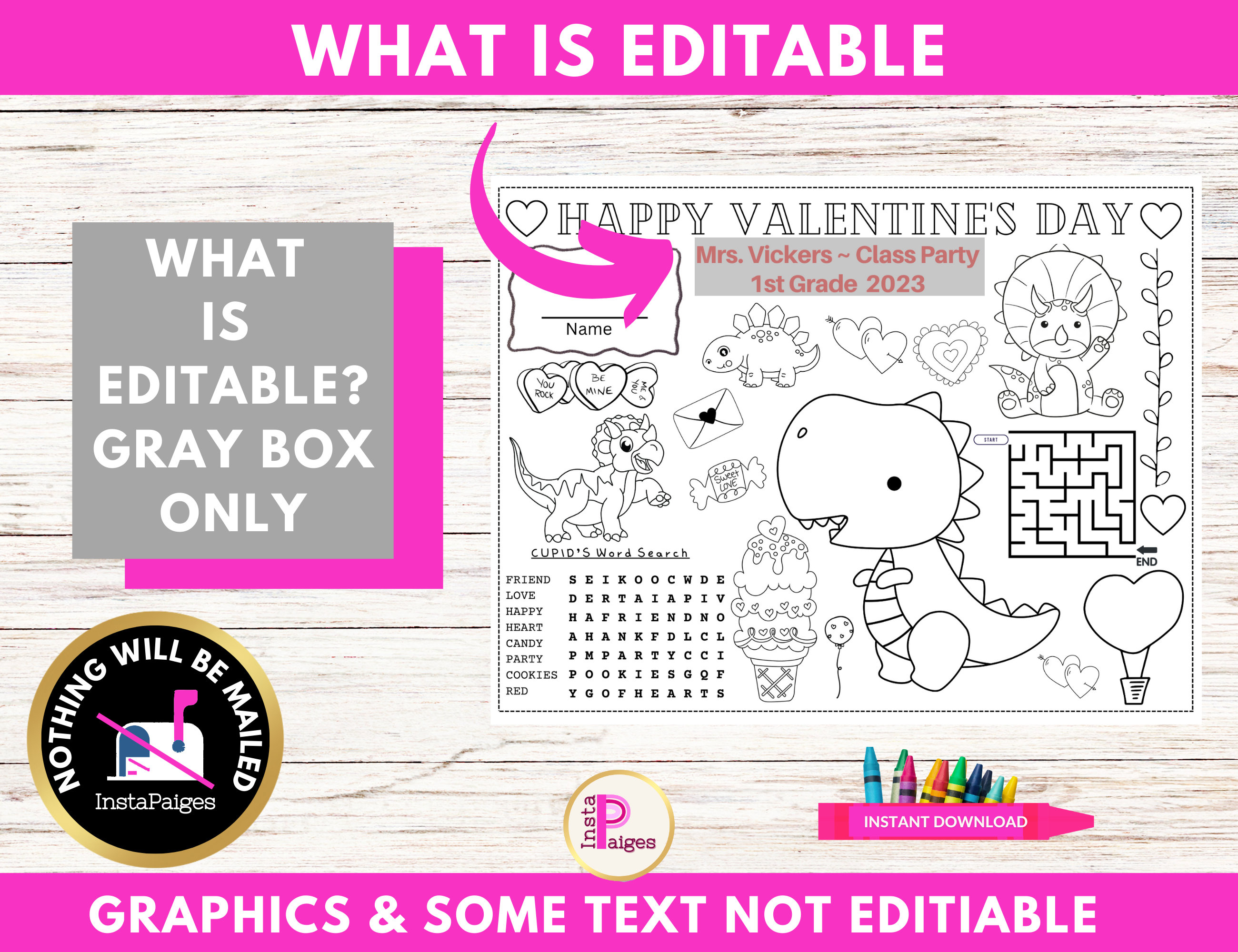 Valentine Day Dinosaur Placemats, Dinosaur Activities for Kids ...