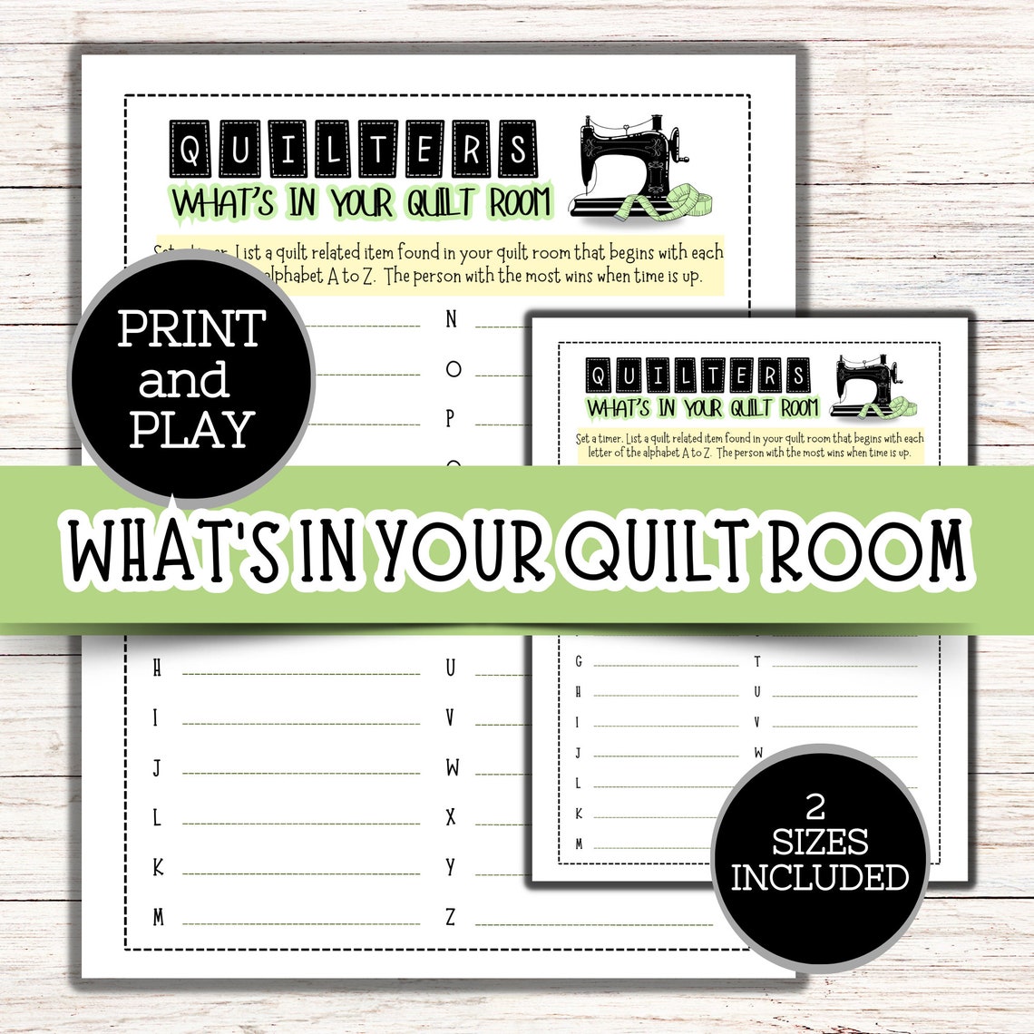 Quilt Game, What's in Your Quilt Room A to Z Game, Quilt Retreat Games, Quilt Guild Games