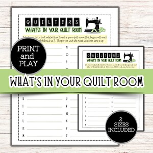 Quiltspel, Wat zit er in uw quiltkamer A tot Z-spel, Quiltretraitespellen, Quiltgildespellen, Retraite-activiteiten, IJsbrekerspel (groen)