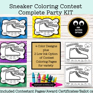 Sneaker Coloring Contest Party Game With Award Certificate Prizes ...