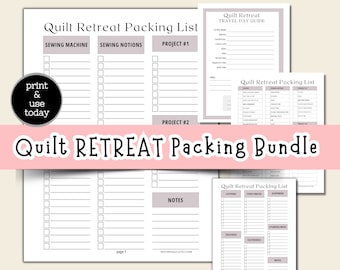 Quilt Retreat Packing Bundle, Quilters Retreat Pack Checkliste, Quilt Retreat Reiseführer, Sofort Download, Quilt Retreat Printables